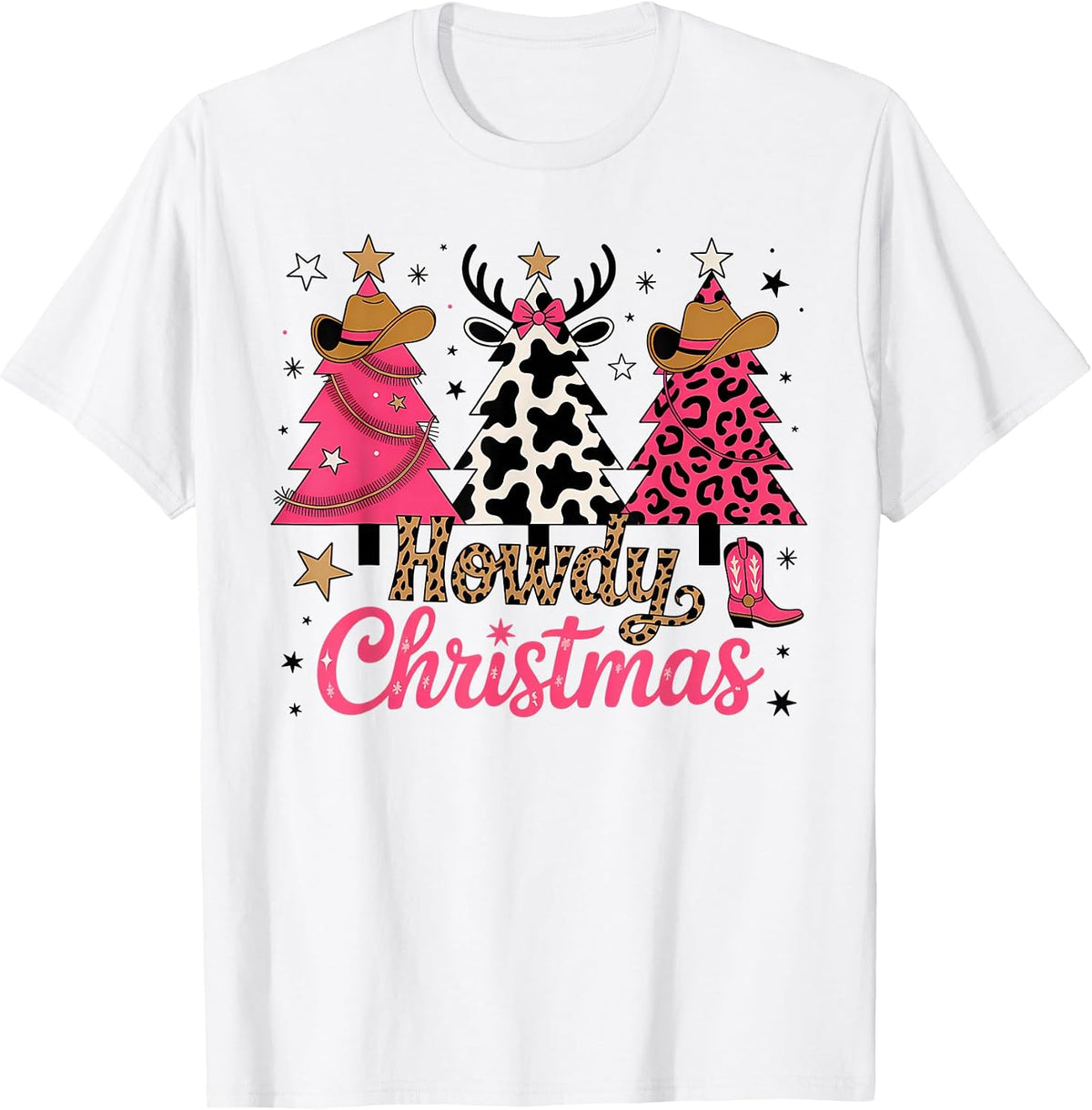Howdy Christmas Tree Pink Cowgirl Country Women Western Xmas T-Shirt