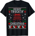 Trucker Truck Driver Ugly Xmas Merry Trucking Christmas T-Shirt