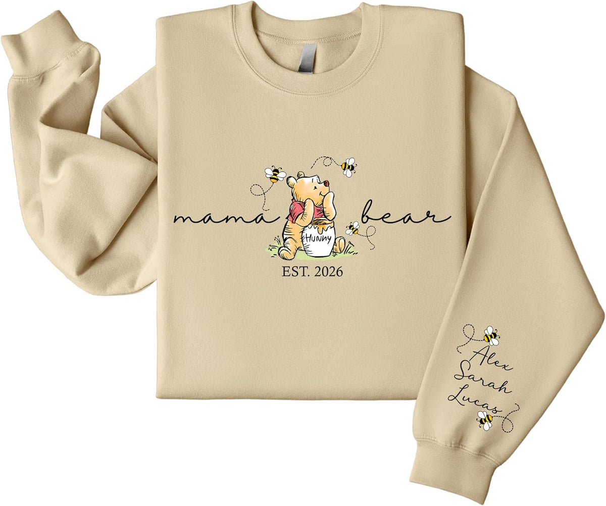 Custom Mama Sweatshirt for Women Personalized Mama Bear Sweatshirt Mom Hoodie with Kids Names on Sleeve Est for Mom Sweater for Christmas