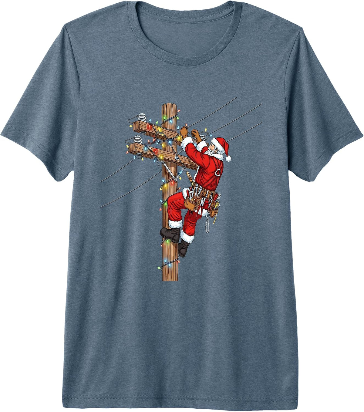 Funny Santa Lineman Christmas Premium Tri-Blend T-Shirt