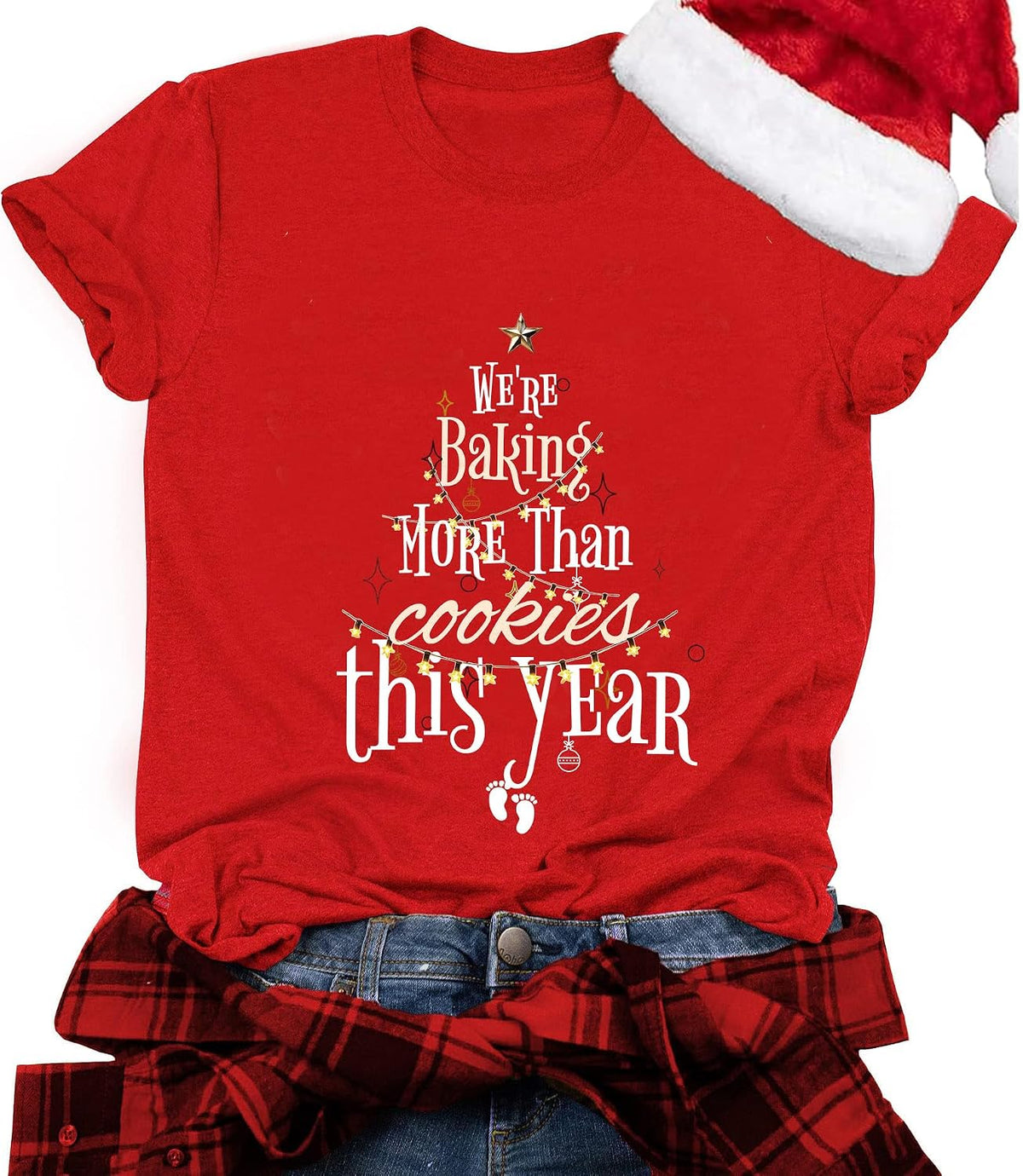 Merry and Pregnant T-Shirt for Women Early Pregnancy Announcement Christmas Tree Graphic Top