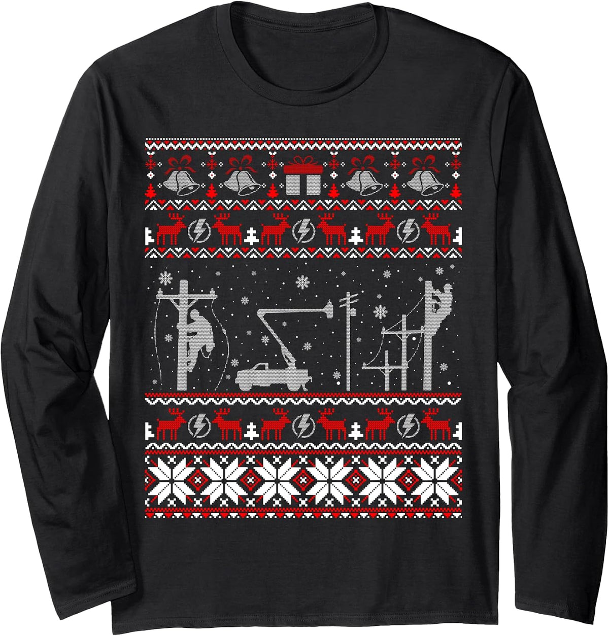 Lineman Ugly Christmas Sweater Gifts For Women Men Long Sleeve T-Shirt
