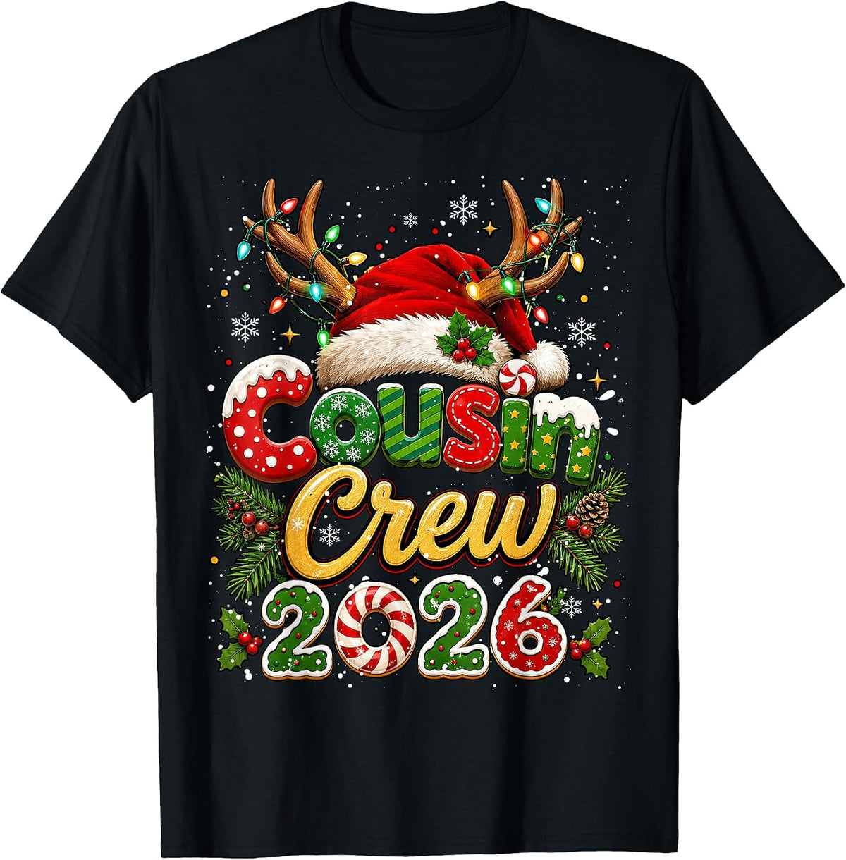 Cousin Crew 2026 Christmas Lights Family Matching Pajamas T-Shirt