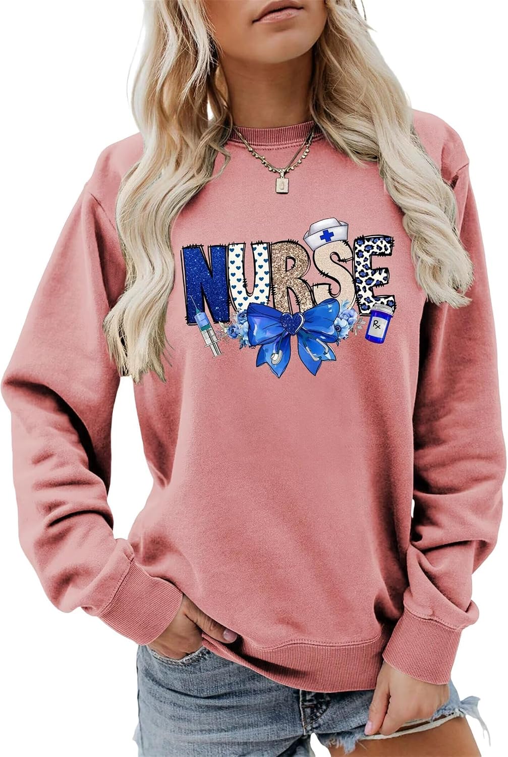 Nurse Sweatshirt Women Cute Graphic Nurse Gift Sweater Long Sleeve Pullover
