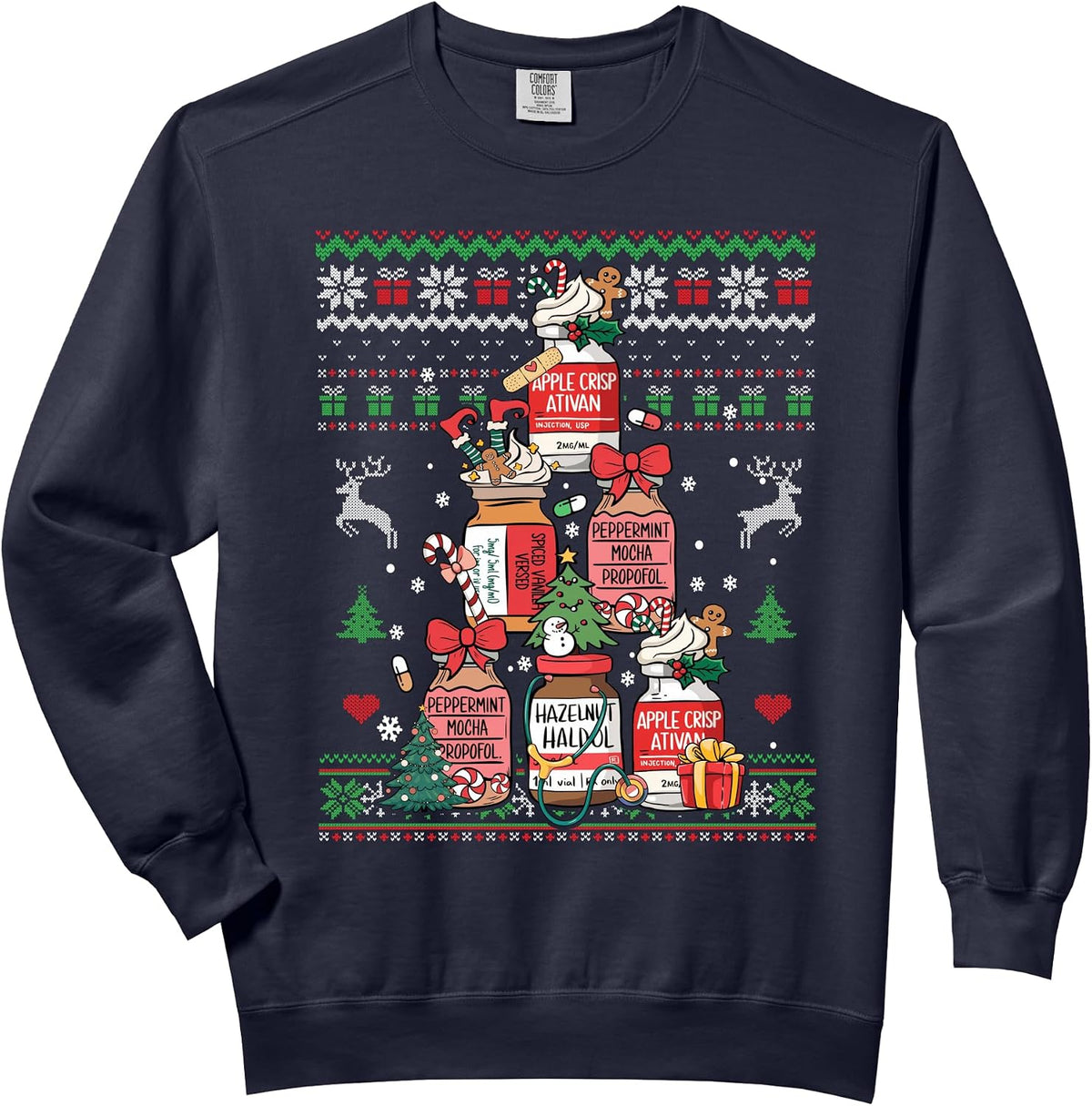 Christmas Nurse Peppermint Mocha Propofol Tree Ugly Comfort Colors Adult Sweatshirt