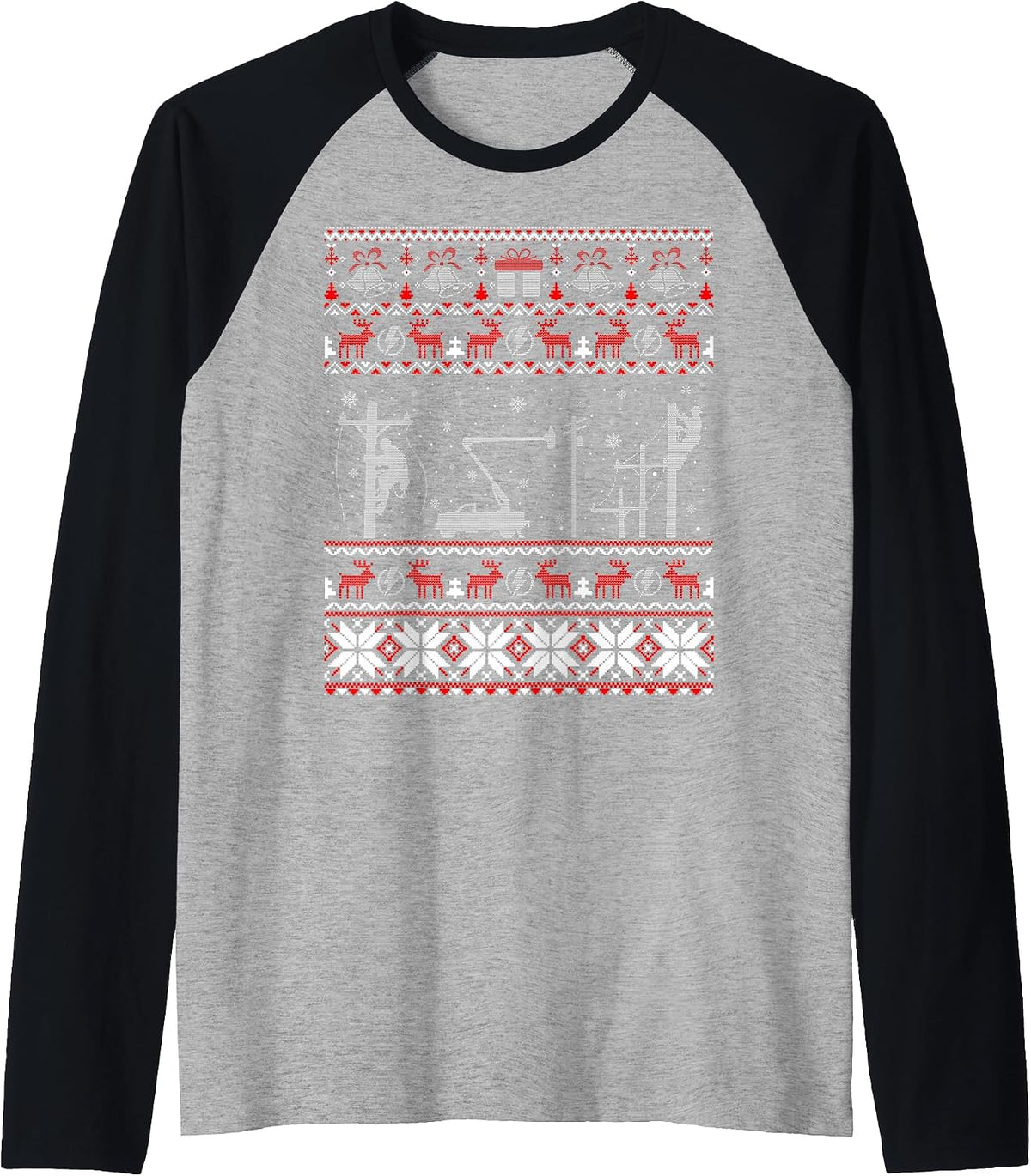 Lineman Ugly Christmas Sweater Gifts for Women Men Raglan Baseball Tee
