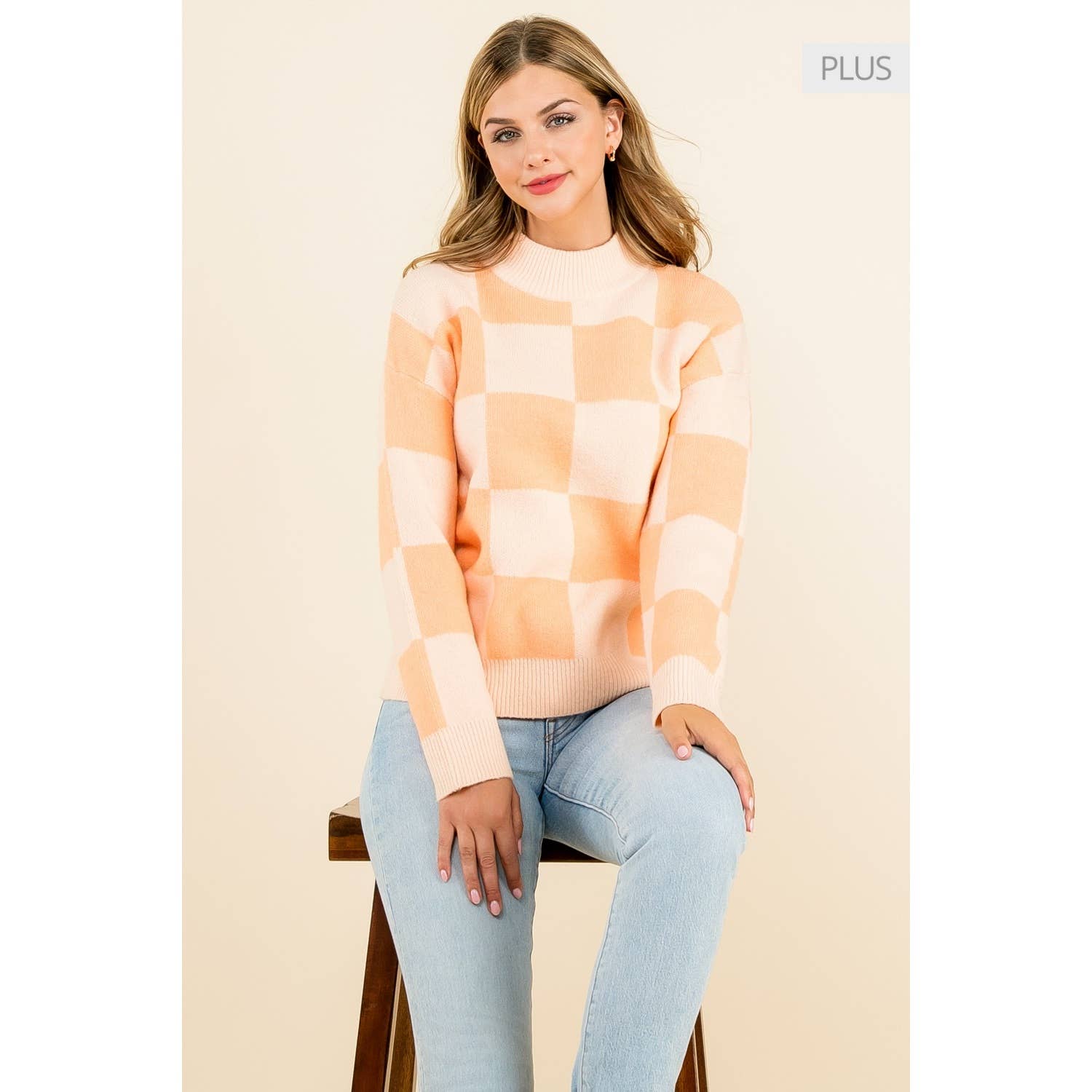 /Size Xl/ Mock Neck Checkered Sweater