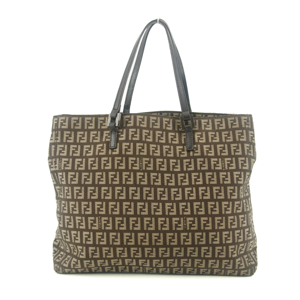 Fendi Tote Zucchino Canvas Leather Brown Beige #9208