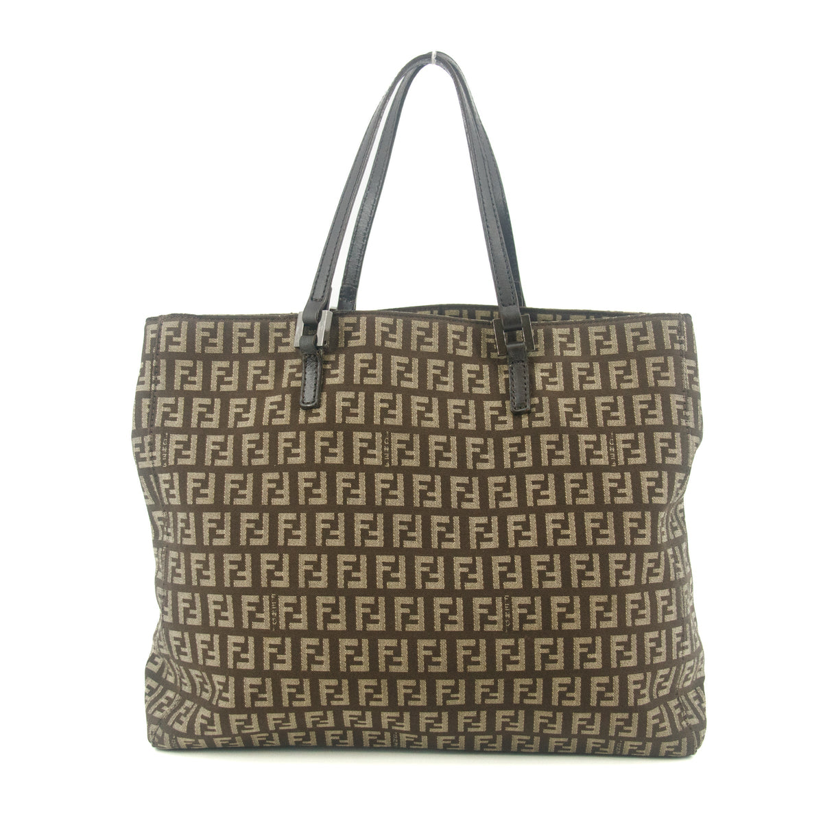 Fendi Tote Zucchino Canvas Leather Brown Beige #9208