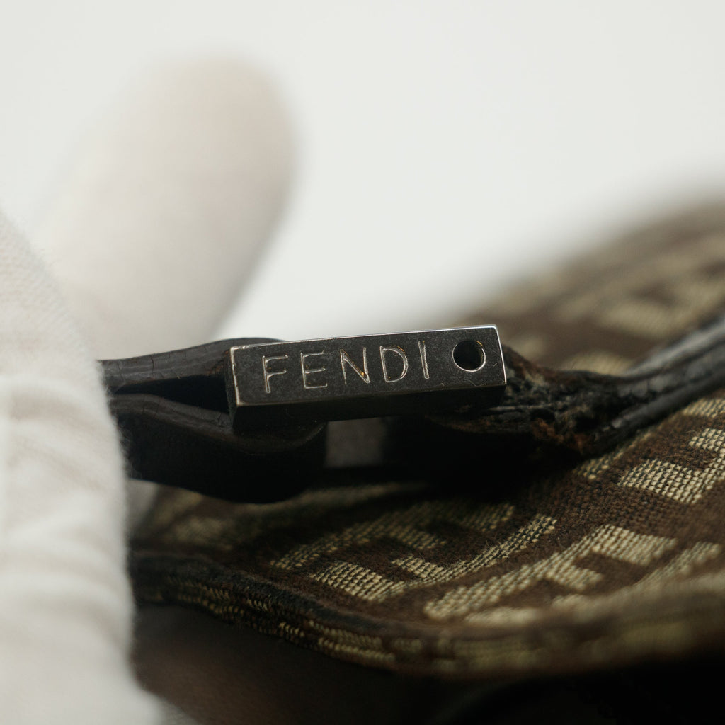 Fendi Tote Zucchino Canvas Leather Brown Beige #9208