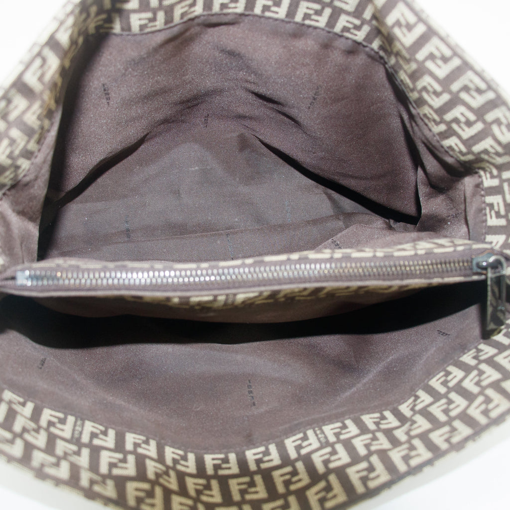 Fendi Tote Zucchino Canvas Leather Brown Beige #9208