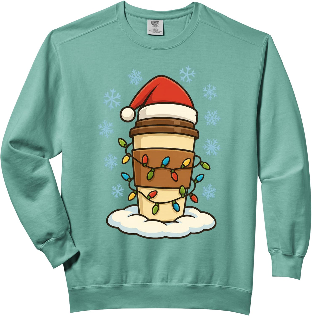 Fun Christmas Lights Wrapped On Coffee Cappuccino Latte Comfort Colors Adult Sweatshirt