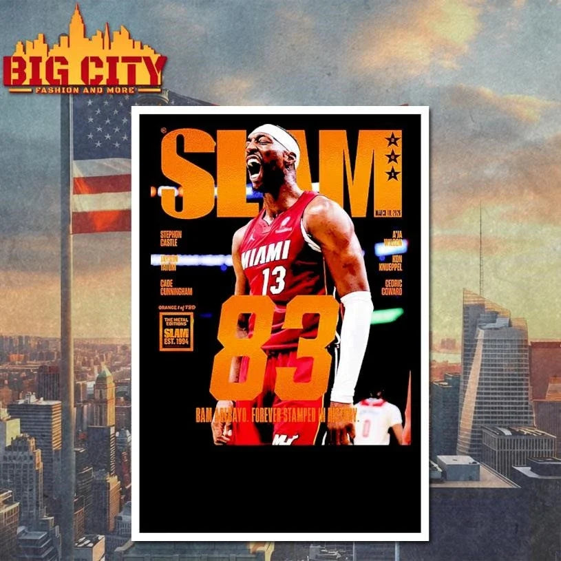 Bam Adebayo Miami Heat On The Cover Of SLAM 261 83 Points Forever Stamped In History Orange Metal Edition Shirt