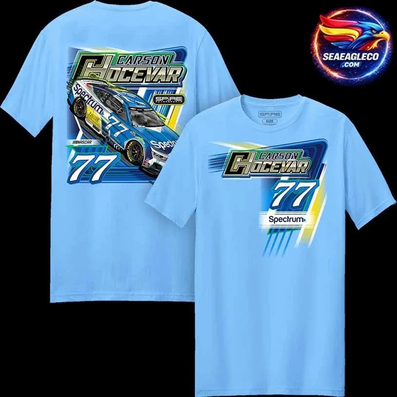 Carson Hocevar Spire Motorsports Light Blue #77 Spectrum Two Sided Shirt Unisex