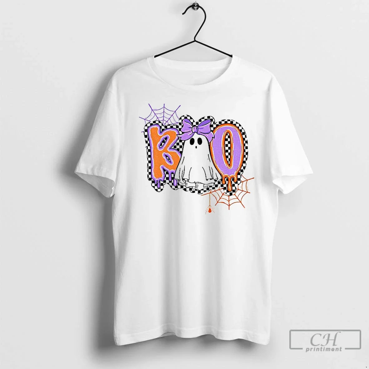 Classic Cute Ghost Boo Checkered Halloween