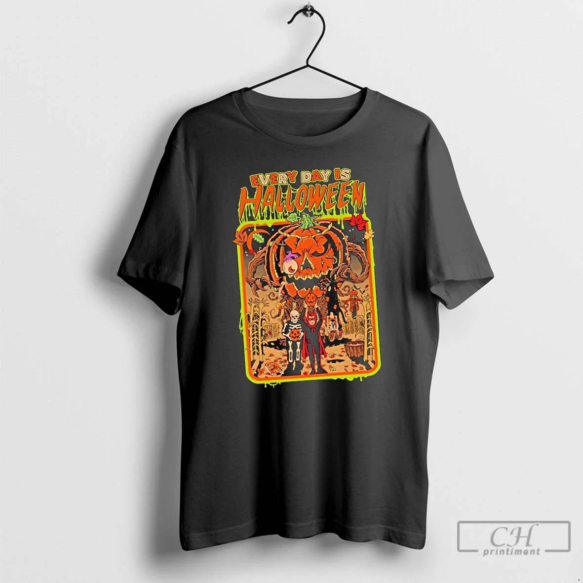 Classic Every Day Is Halloween Pumpkin Monster Skeleton T Shirts