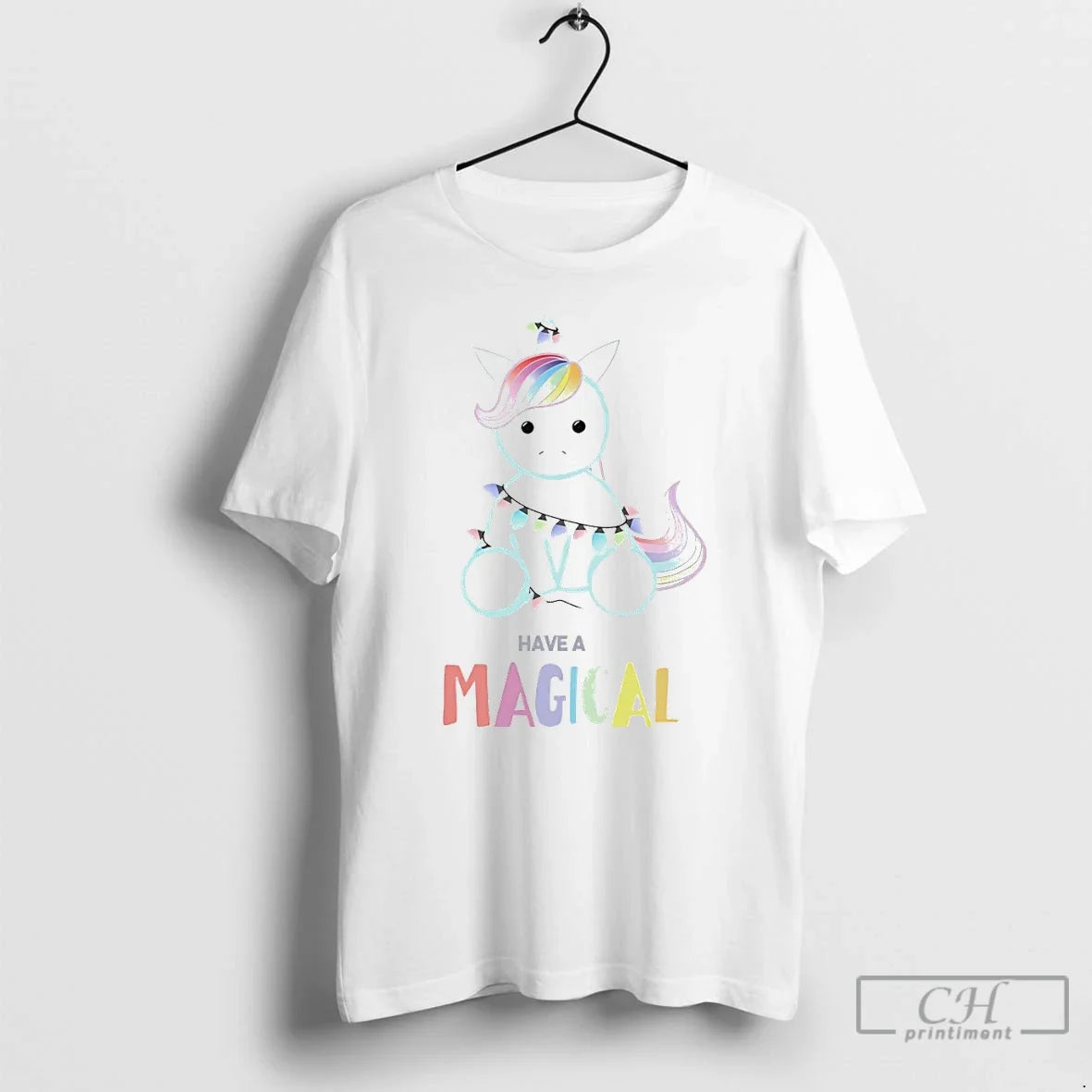 Classic Have A Magical Christmas Unicorn Light String White T Shirts