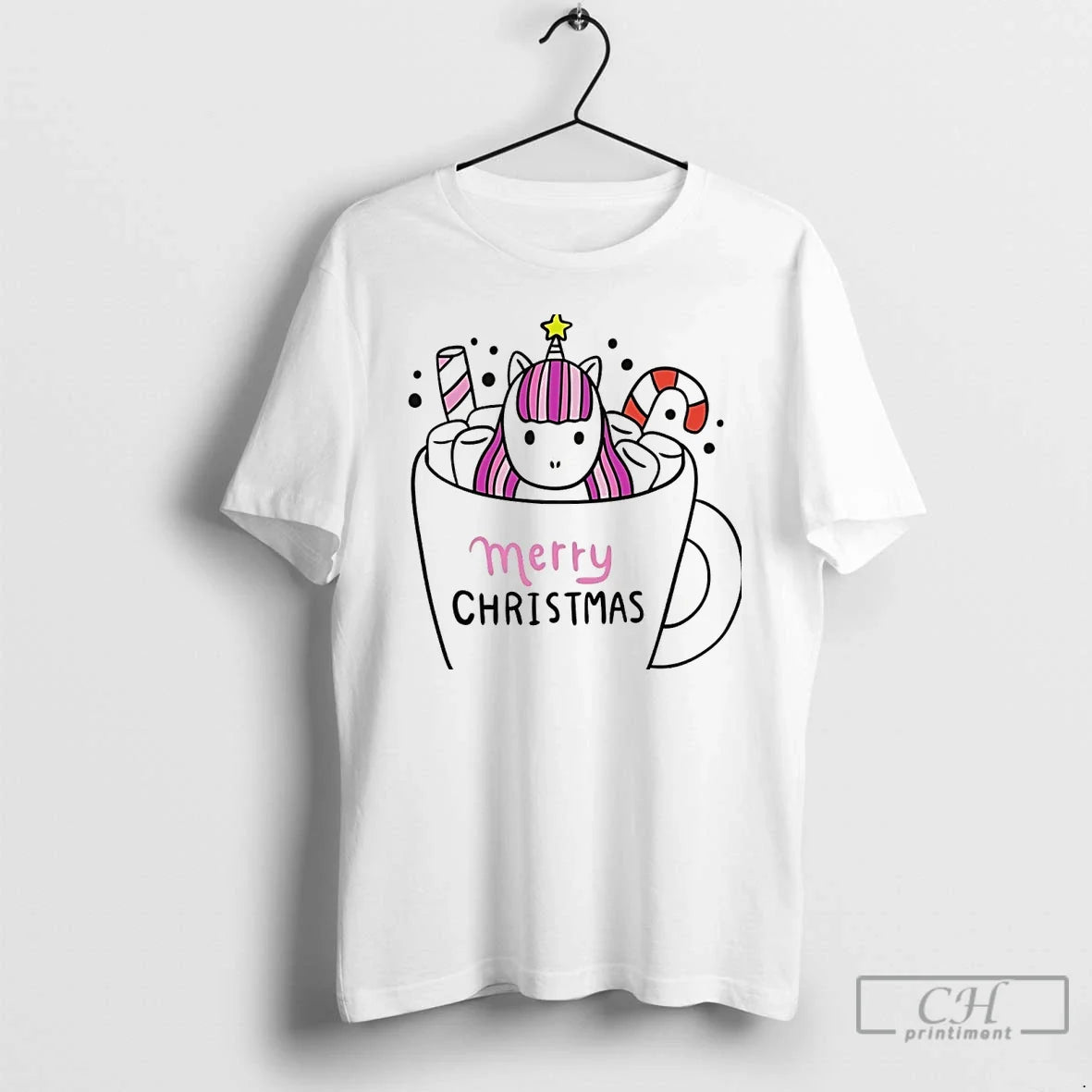 Classic Hot Cocoa Unicorn Merry Christmas White T Shirts