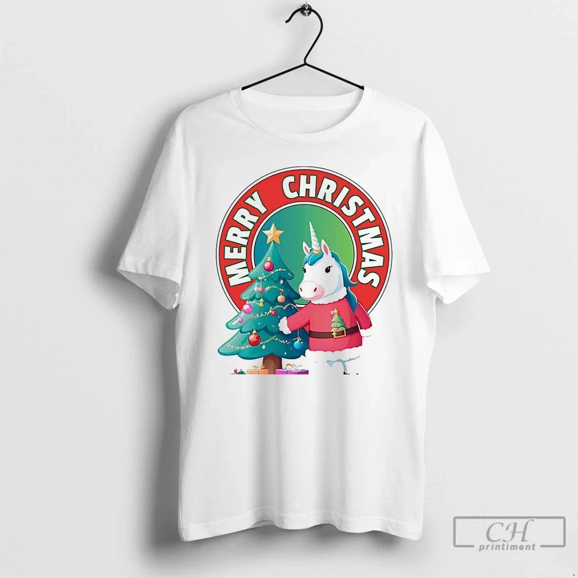 Classic Merry Christmas Unicorn Tree Holiday Gift White T Shirts
