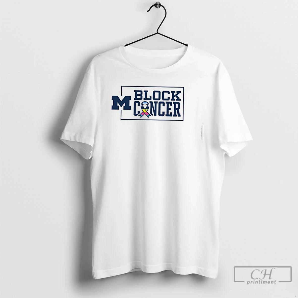 Classic Michigan Wolverines Block Cancer Ribbon T Shirts