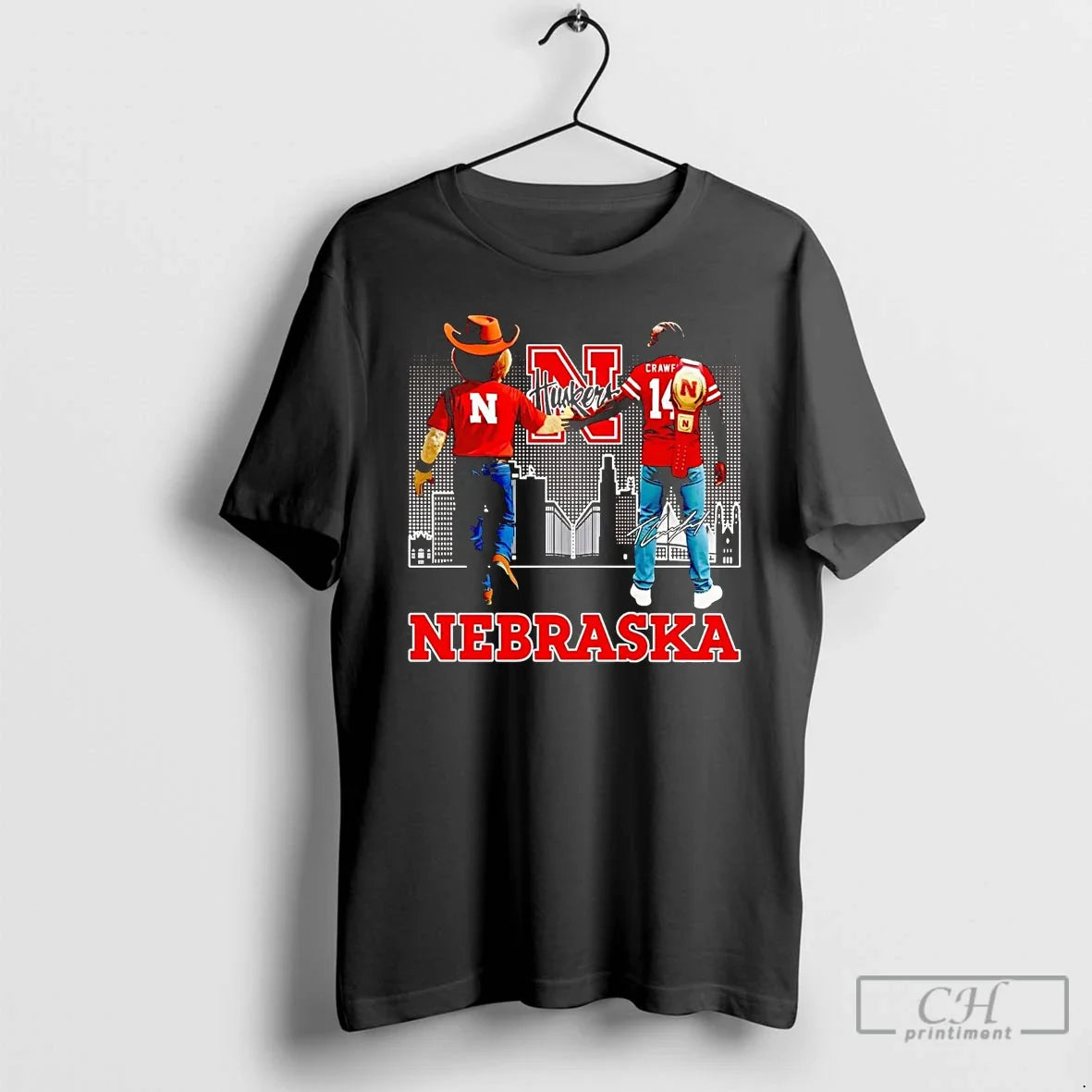 Classic Nebraska Cornhuskers Crawford And Mascot Skyline Signature T Shirts