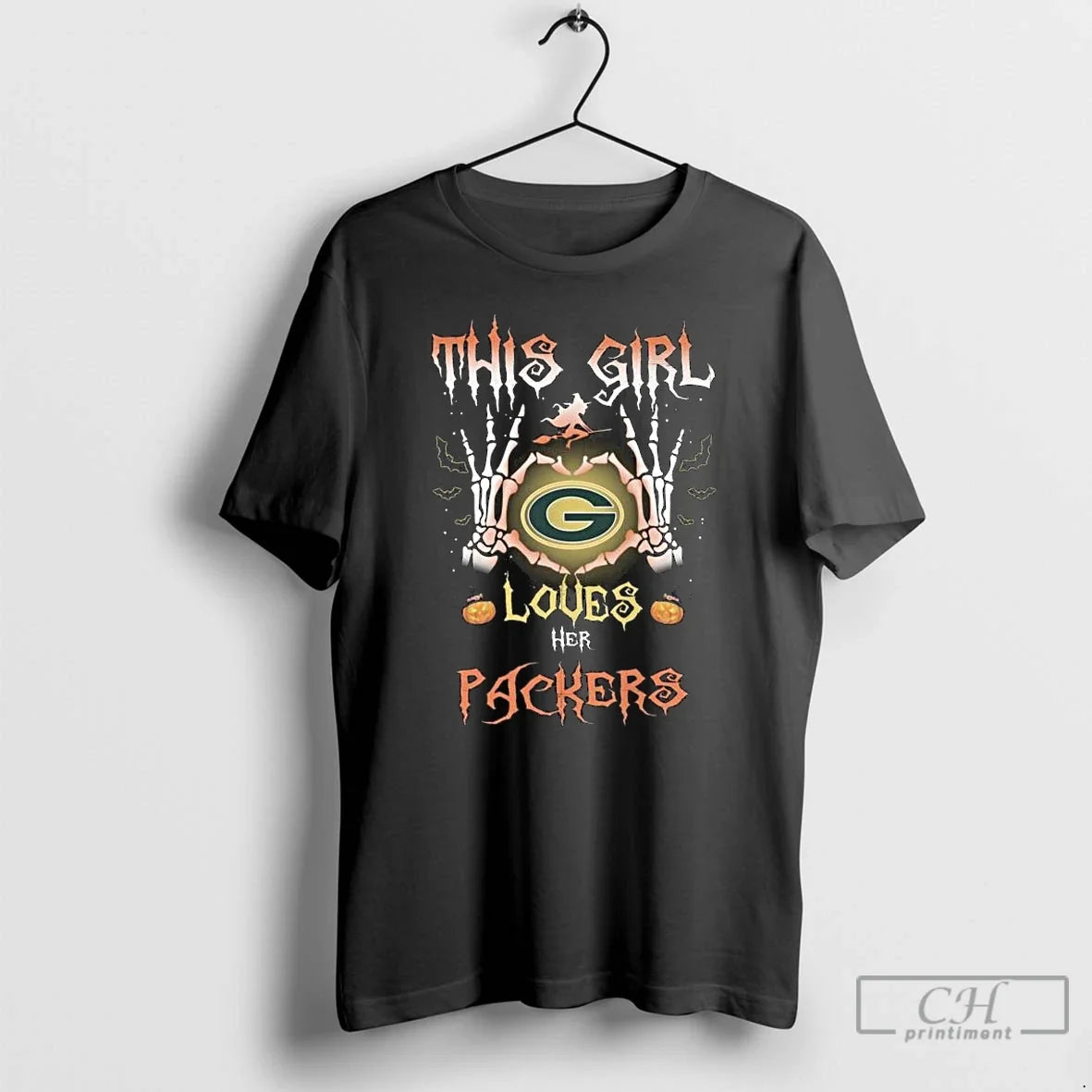 Classic This Girl Loves Her Green Bay Packers Skeleton Halloween Long Sleve T Shirts