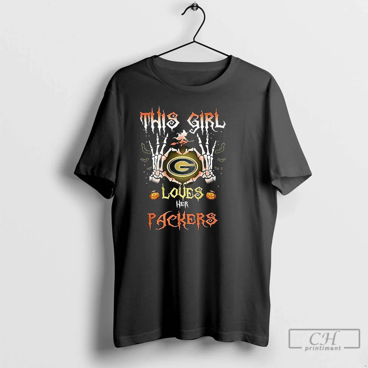Classic This Girl Loves Her Green Bay Packers Skeleton Halloween T Shirts