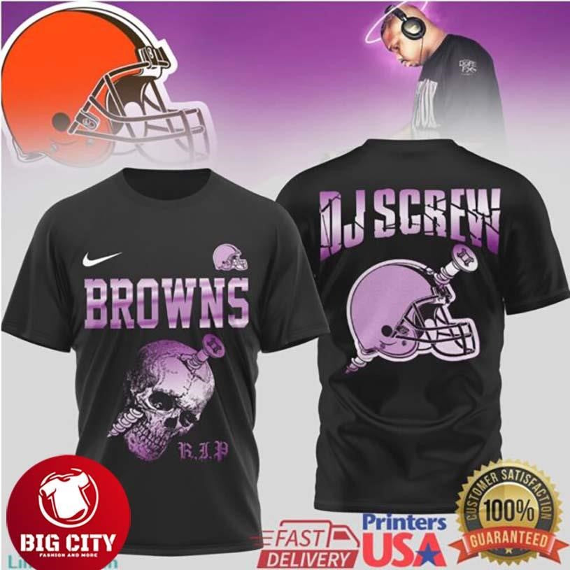 Cleveland Browns DJ Screw RIP Chopped and Screwed Tribute Skull Two Sided Shirt Unisex