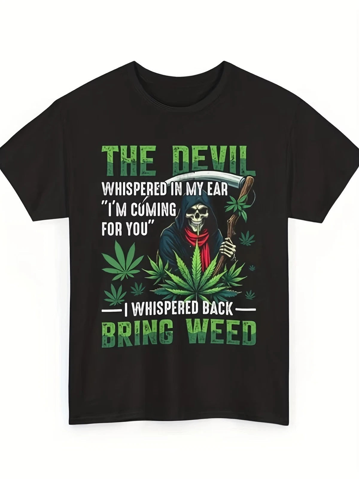 Funny Weed Graphic Tee | The Devil Bring Weed T Shirt | Cannabis Lover Shirt | M Unisex