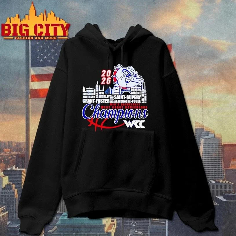 Gonzaga Bulldogs 2026 WCC Men’s Basketball Champions player names city skyline Shirt Unisex