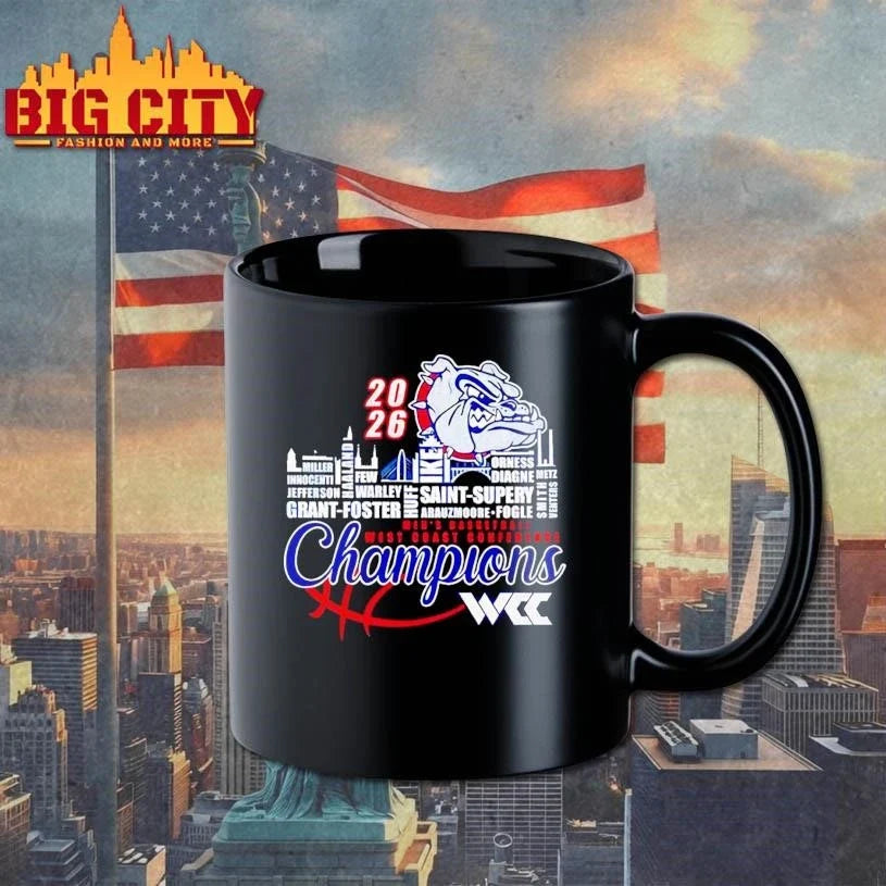 Gonzaga Bulldogs 2026 WCC Men’s Basketball Champions player names city skyline Shirt Unisex