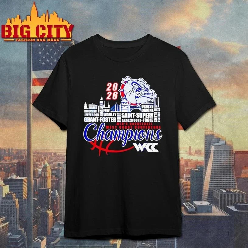 Gonzaga Bulldogs 2026 WCC Men’s Basketball Champions player names city skyline Shirt Unisex