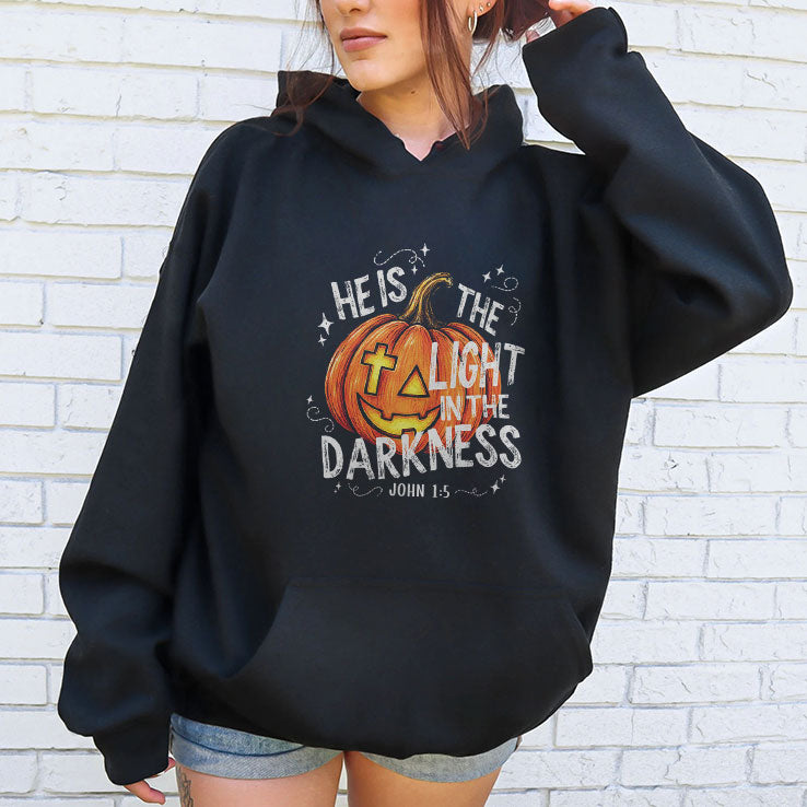 He Is The Light In The Darkness John 1 5 Faith Pumpkin Fall Jesus T Shirt
