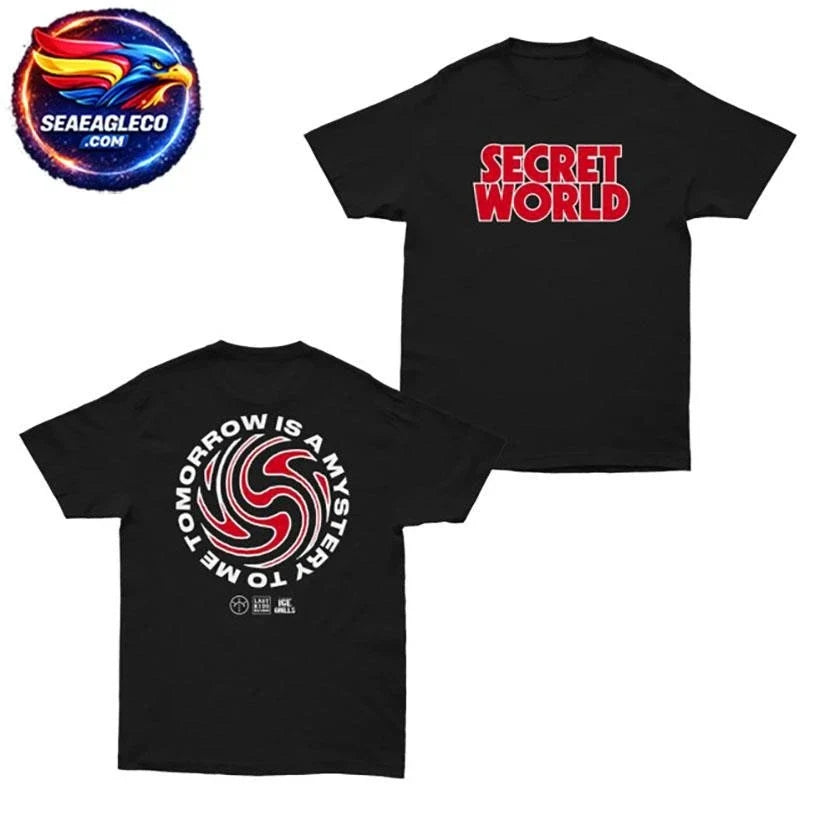 Last Ride Records Secret World Red Swirl Two Sided Shirt Unisex