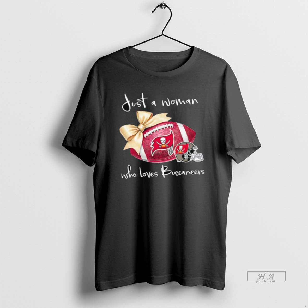 Official Just A Woman Who Loves Tampa Bay Buccaneers Gold Bow Helmet