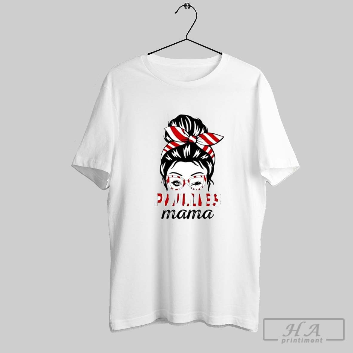 Official Phillies Mama Messy Bun Winking Eye Baseball Glasses Fan Posters White