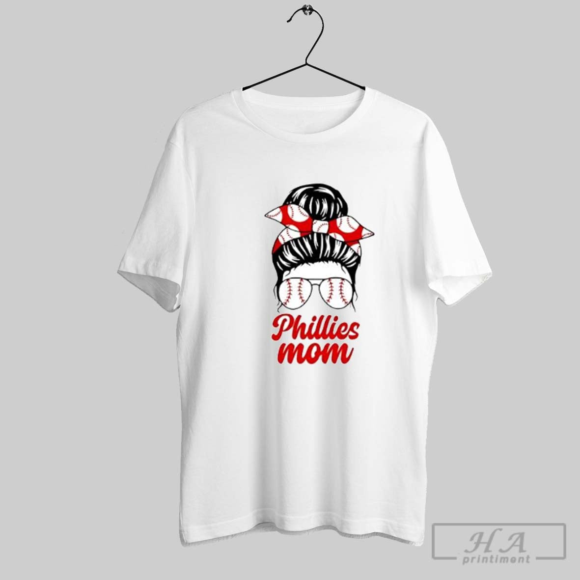Official Phillies Mom Messy Bun Winking Eye Baseball Glasses Fan Posters White