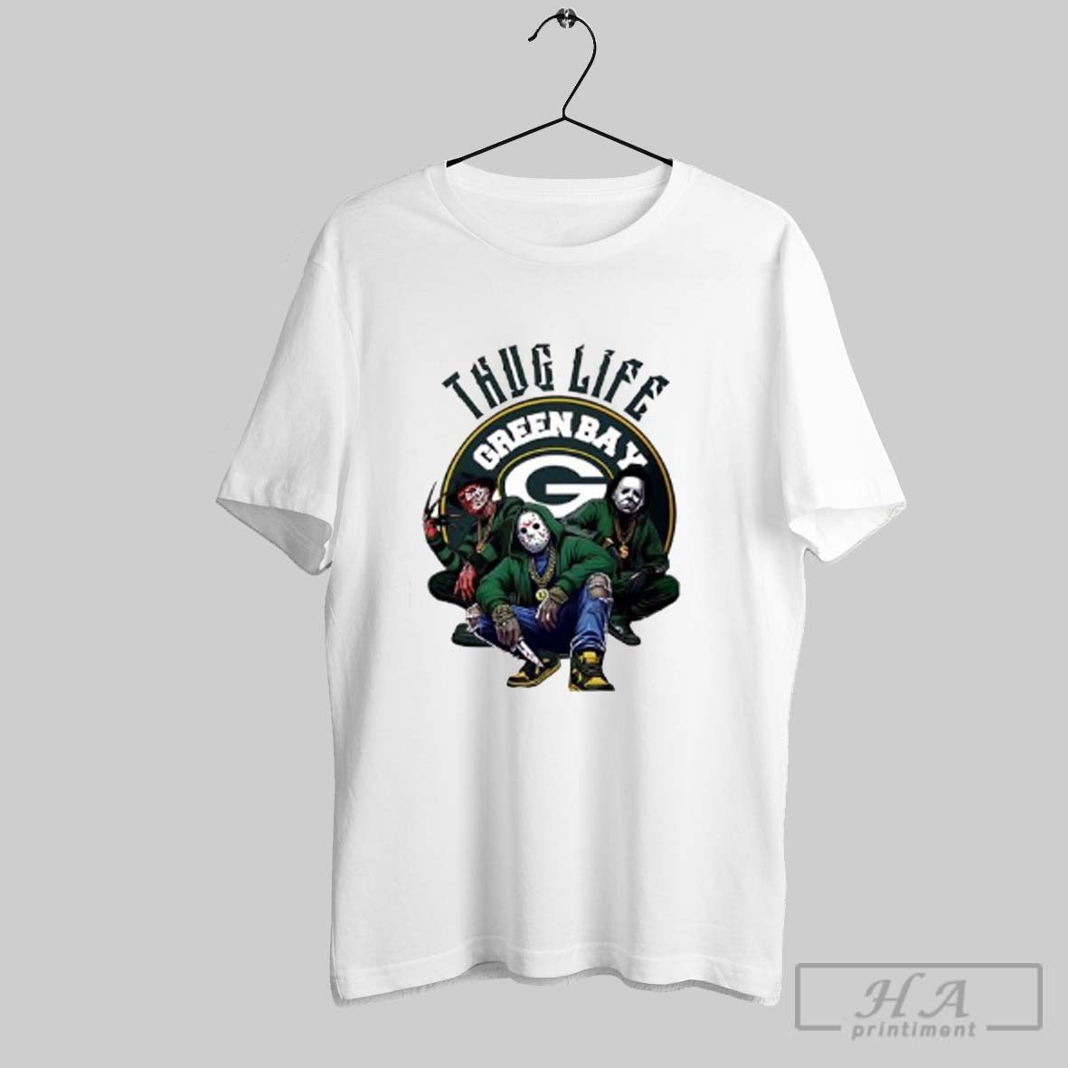 Official Thug Life Green Bay Freddy Jason Michael Myers Halloween Packers Posters White