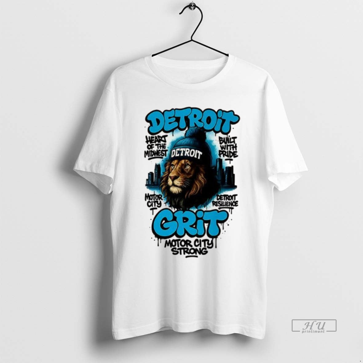 Officials Detroit Lions Football Detroit Grit Motor City Strong Mascot Skyline