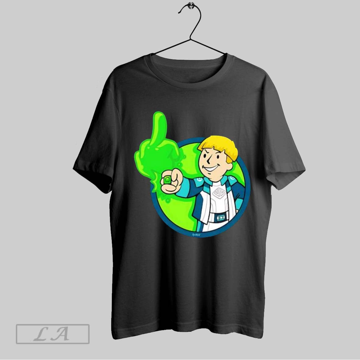 Original Cartoon Boy Middle Finger Green Glow