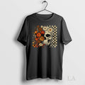 Original Funny Skull Checkered Skeleton Floral Spooky Season Halloween
