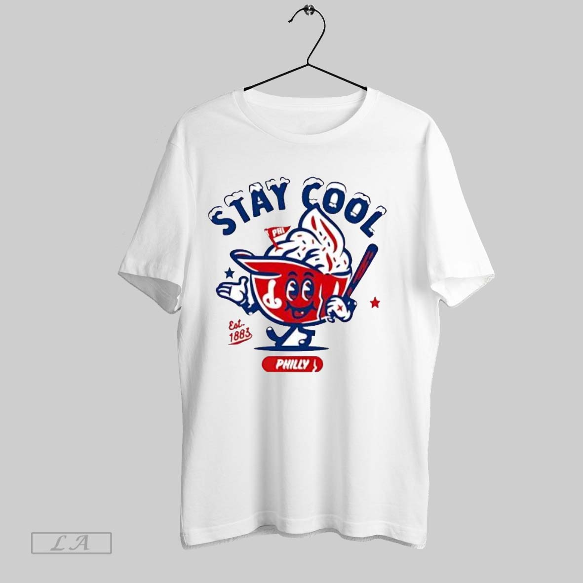 Original Stay Cool Philly Baseball Mascot Est 1883 With Bat And Flag