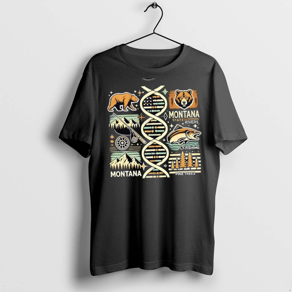 Premium Dna Montana State Rivers Fly Fishing Montana Pine Trees T Shirts
