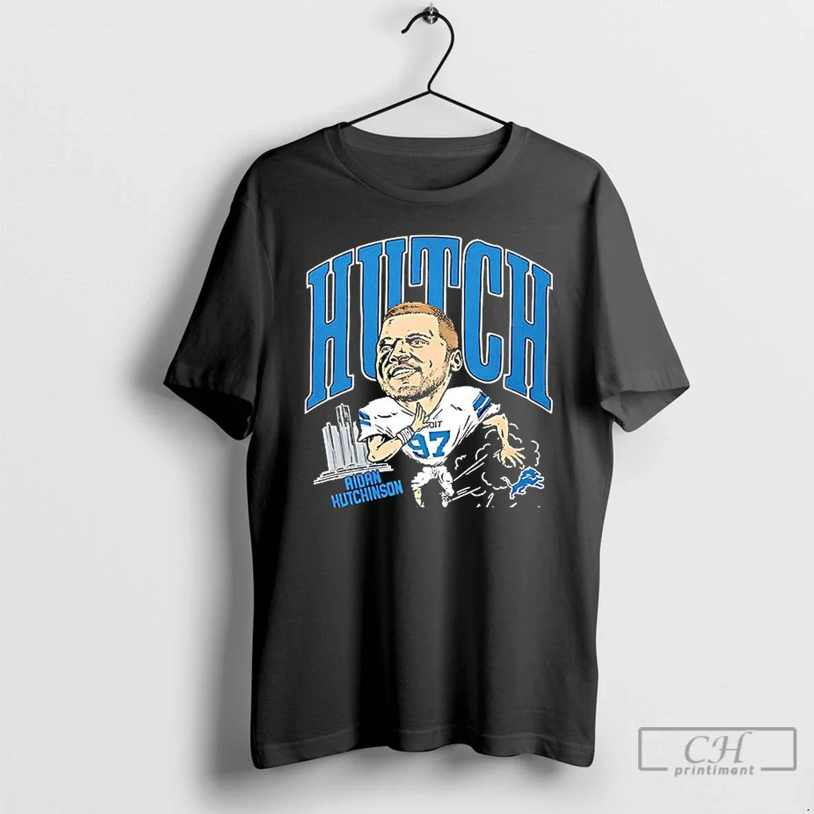 Premium Detroit Lions Aidan Hutchinson Caricature Player Graphic T Shirts