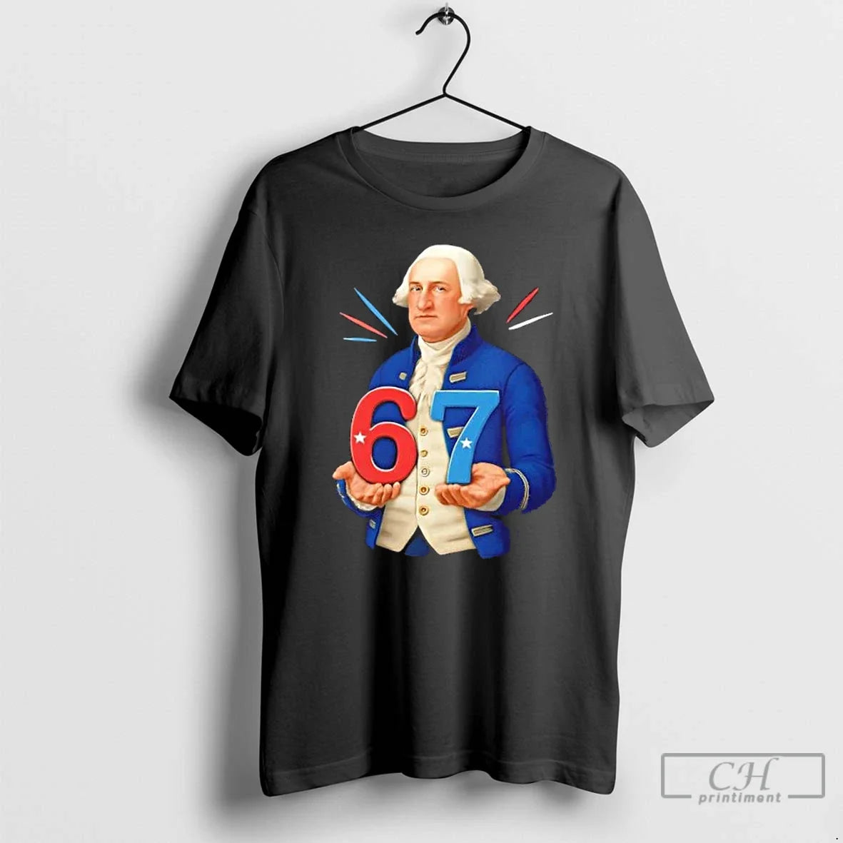 Premium George Washington Holding 67 Patriotic Design T Shirts