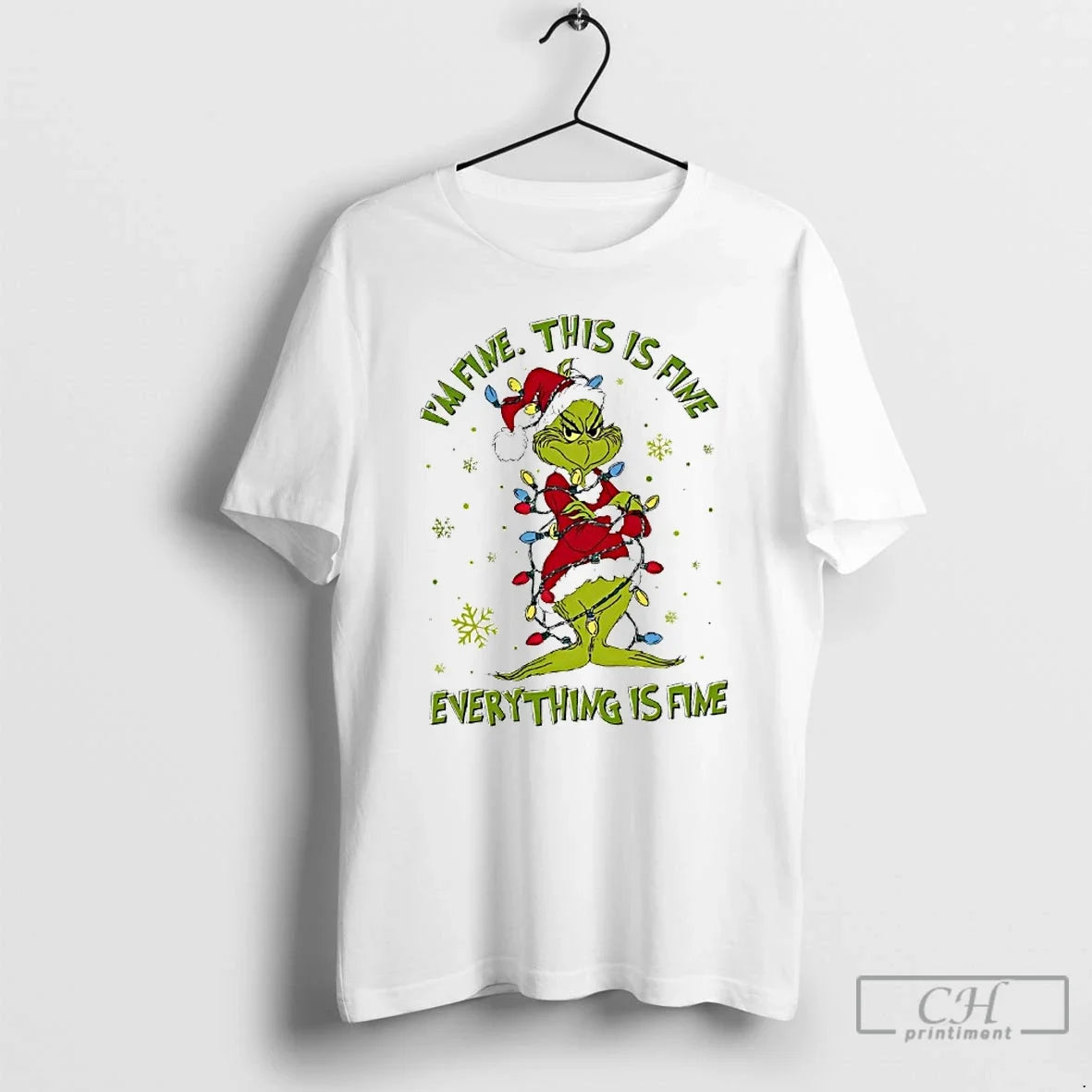 Premium Grinch Christmas Lights Im Fine This Is Fine Everything Is Fine T Shirts