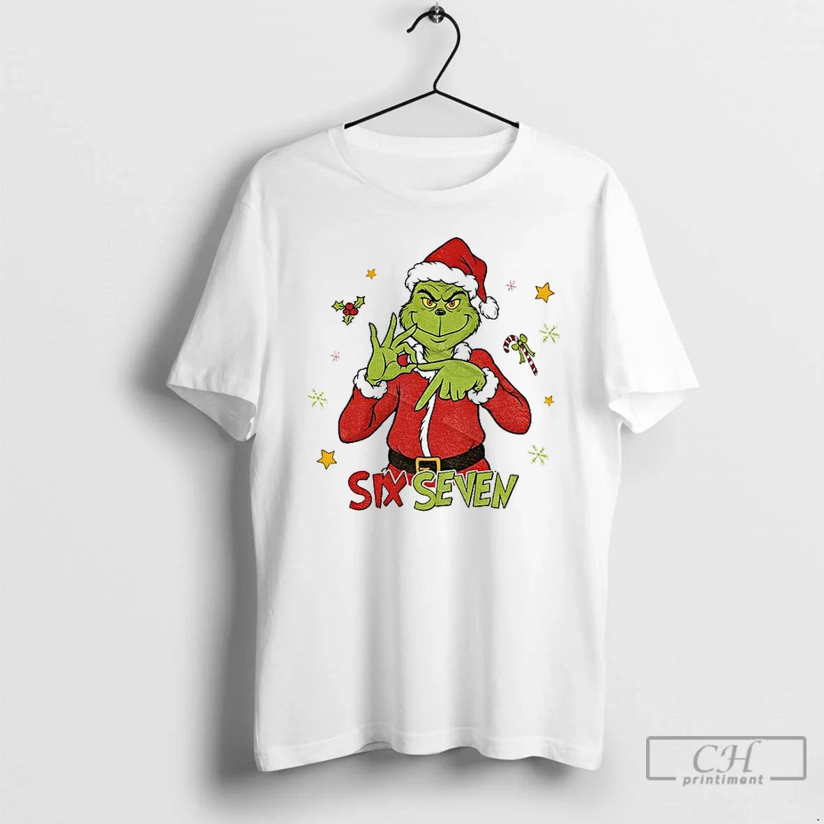 Premium Grinch Santa Hat Six Seven Meme Christmas 2025 T Shirts