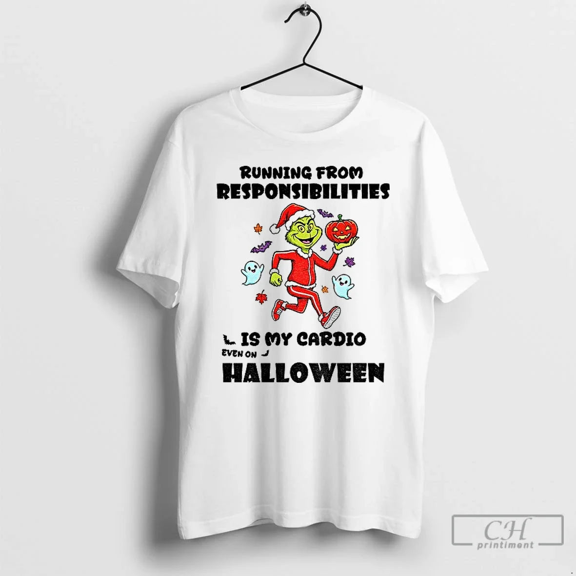 Premium Grinch Ghost Running From Responsibilities Is My Cardio Even On Halloween T Shirts