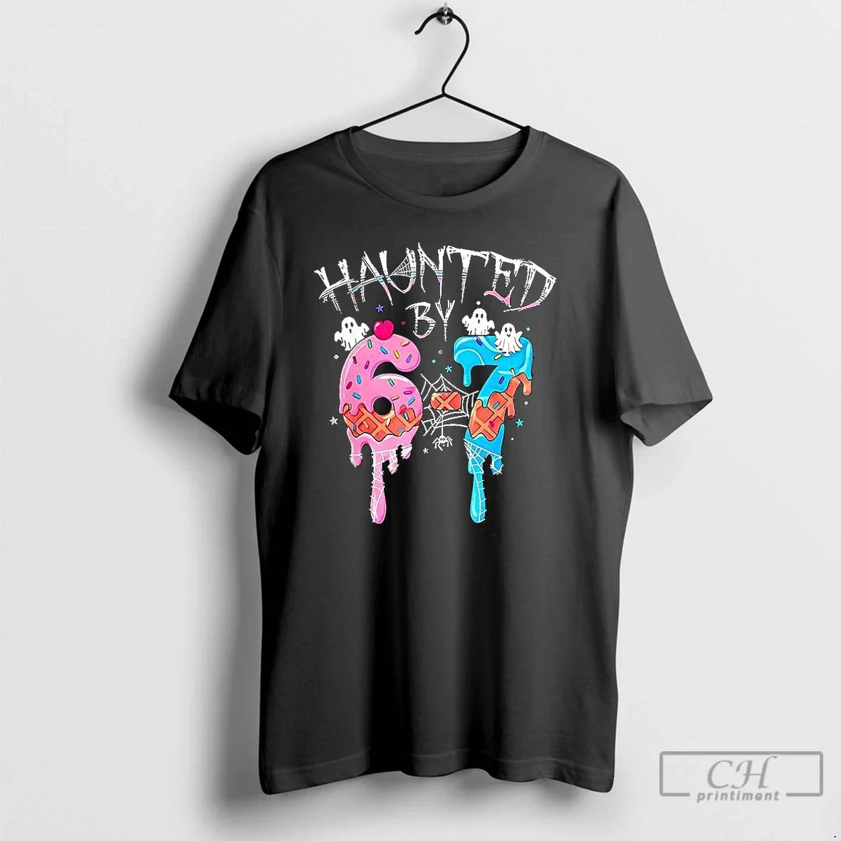 Premium Haunted By 6 7 Halloween Ghost Gen Alpha Meme Ice Cream Drip T Shirts