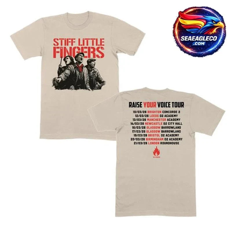 Stiff Little Fingers Raise Your Voice Ecru Tour Two Sided Shirt Unisex